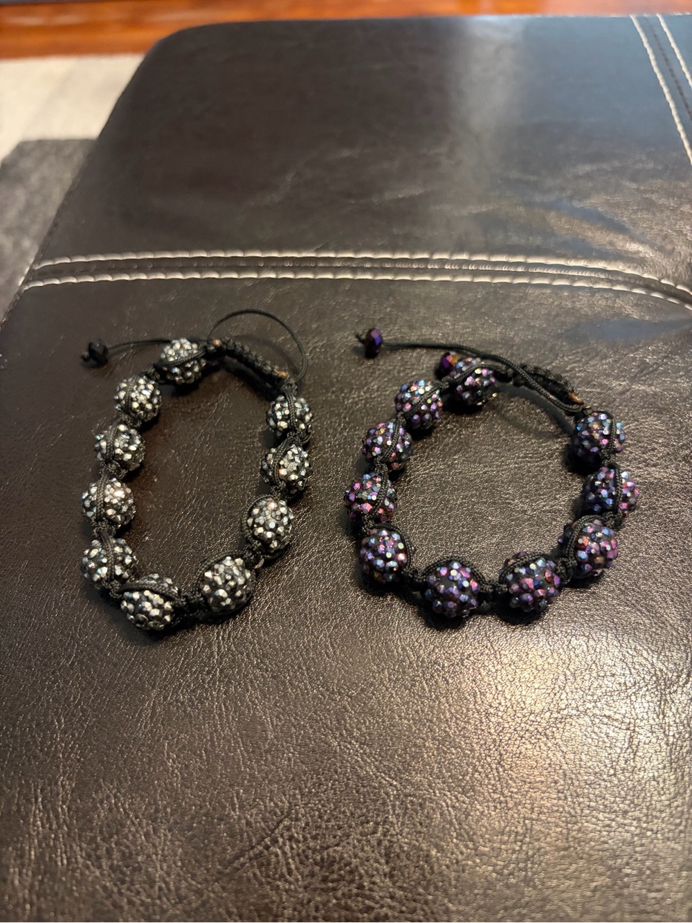 Beaded Shamballa-Style Bracelets in Black & Iridescent Purple